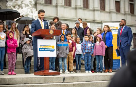 New PSAYDN director, Contrell Armor, welcoming attendees, on Capitol steps