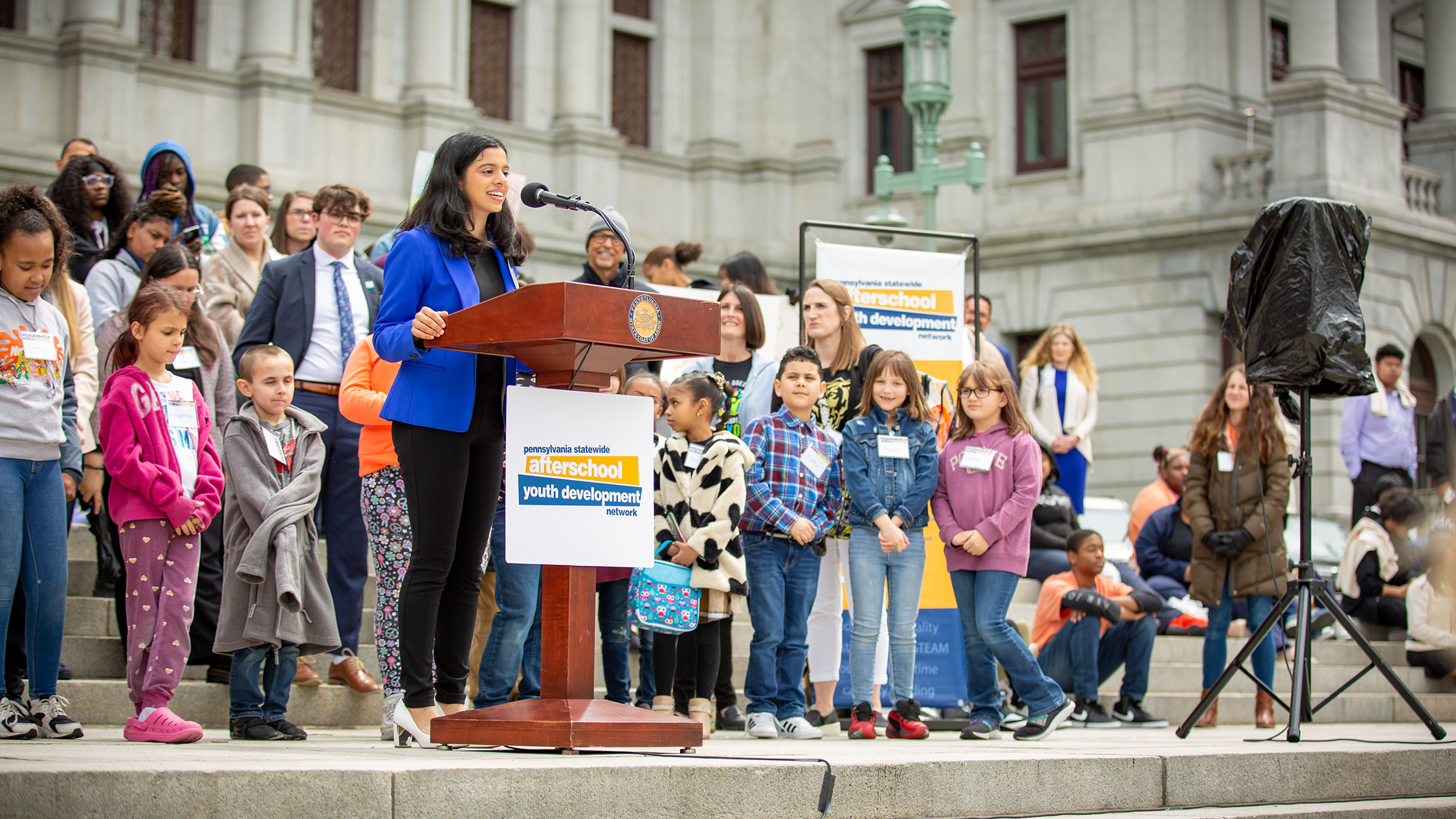 Youth Keynote, Neha Shukla, addressing attendees from Capitol steps