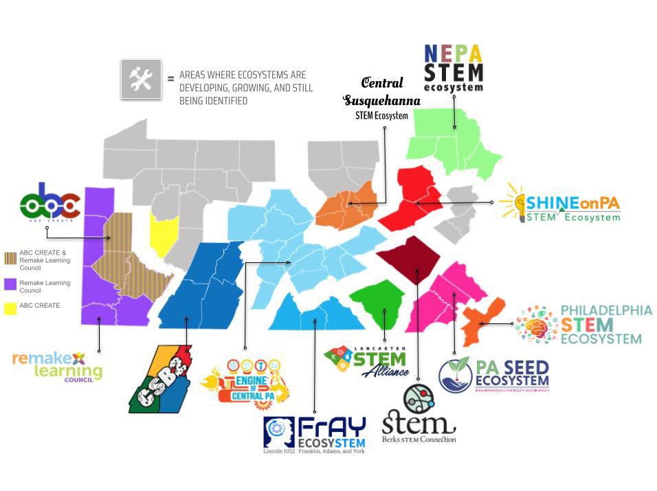 illustration showing the Pennsylvania STEM ecosystems