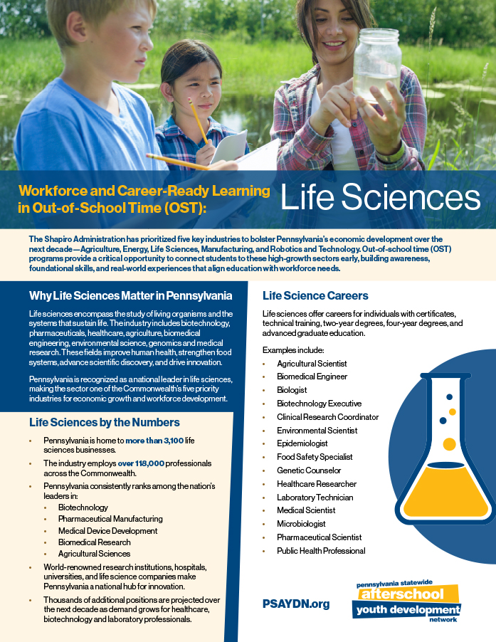 Screenshot of PSAYDN's Life Sciences Info Flyer