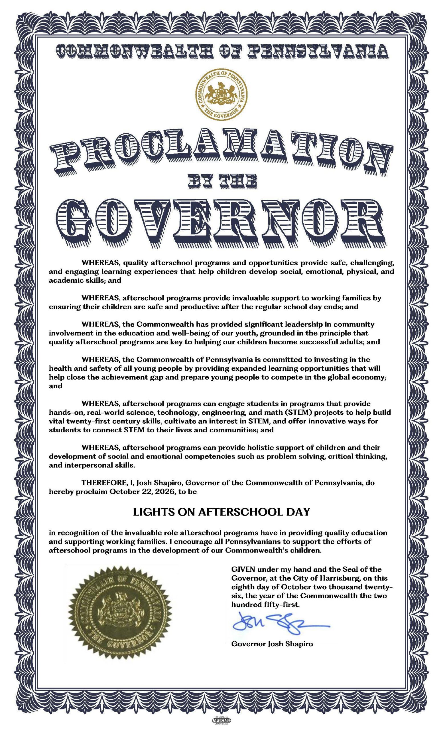 click to view and download pdf of governor's proclamation
